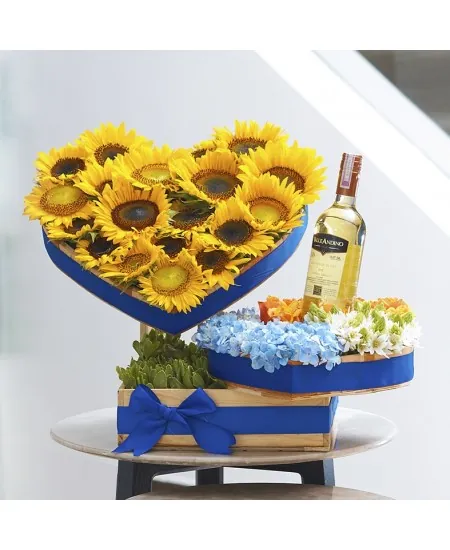 CORAZON DE GIRASOLES CON VINO INCLUIDO
