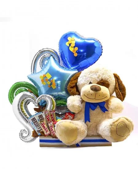 ARREGLO CELEBRACION CON GLOBOS Y PELUCHE INCLUIDOS